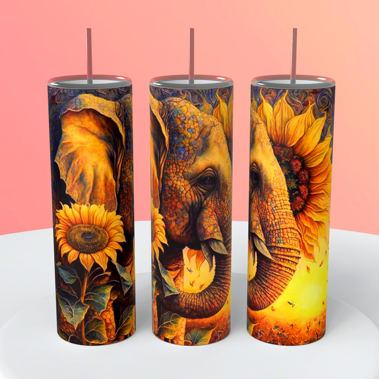 Sunflower Elephant 20oz Tumbler – Vibrant Wildlife Stainless Steel Cup