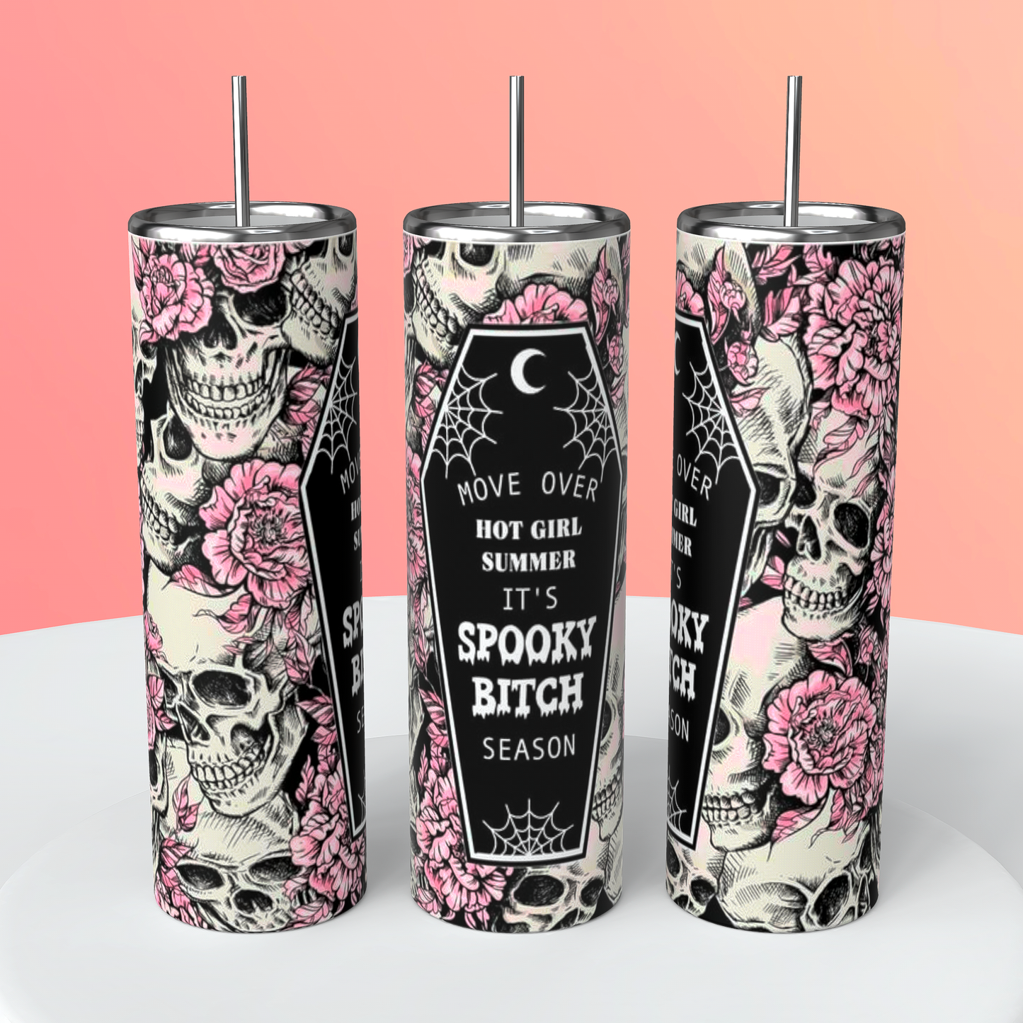Spooky Witch Season Floral Tumbler – 20oz Skinny Stainless Steel Cup
