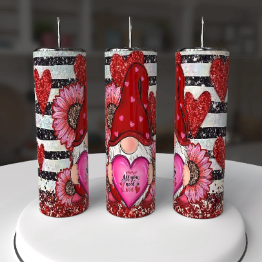 Valentine Gnome Glitter Tumbler – 20 oz Skinny - maryscreationsboutique