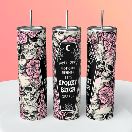 Spooky Witch Season Floral Tumbler – 20oz Skinny Stainless Steel Cup