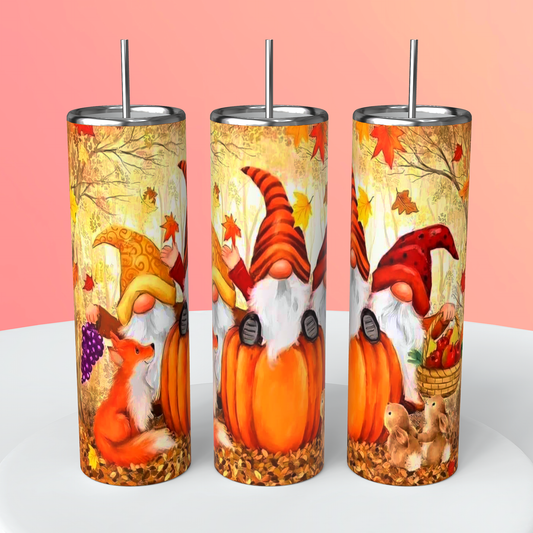 Autumn Gnome & Pumpkin Skinny Tumbler – Fall Harvest Drinkware