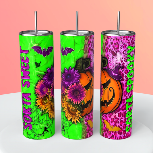 Cute Halloween Tumbler – 20oz Stainless Steel Pink & Green Sorta Sweet Sorta Spooky