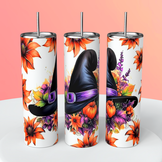 Cute Witch Hat with sunflowers tumbler 20oz