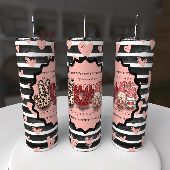 Valentine’s Day 20oz Skinny Tumbler – Pink & Black Heart Design | Personalized Gift - maryscreationsboutique