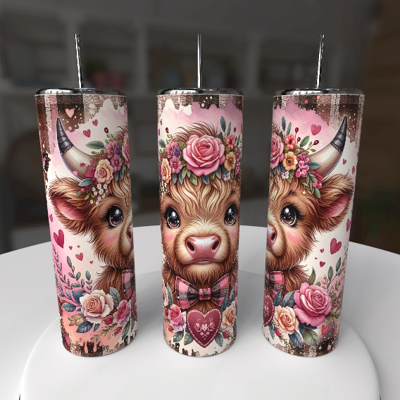 Highland Cow Floral 20oz Skinny Tumbler with Straw – Cute Cow Valentine Des - maryscreationsboutique