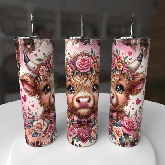 Highland Cow Floral 20oz Skinny Tumbler with Straw – Cute Cow Valentine Des - maryscreationsboutique