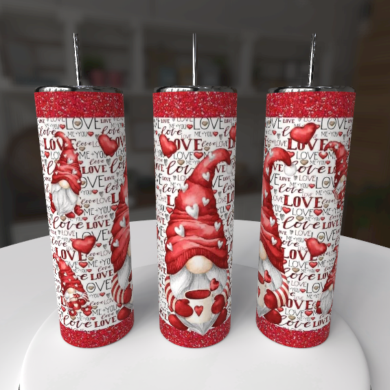 Valentine Gnome 20oz Skinny Tumbler with Straw – Love Hearts Cup - maryscreationsboutique