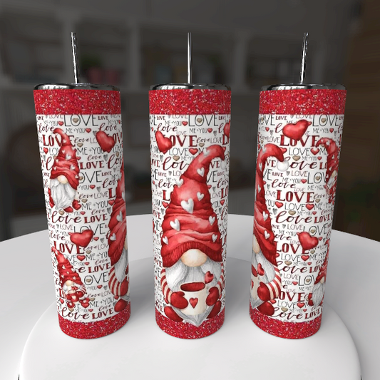 Valentine Gnome 20oz Skinny Tumbler with Straw – Love Hearts Cup - maryscreationsboutique