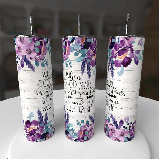 When God Made Great-Grandkids He Made Mine The Best Tumbler 20oz Purple Floral Great Grandma Gift - maryscreationsboutique