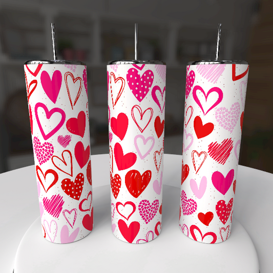 Valentine’s Day Heart Tumbler – 20 oz Skinny Stainless Steel Pink & Red Love Cup - maryscreationsboutique