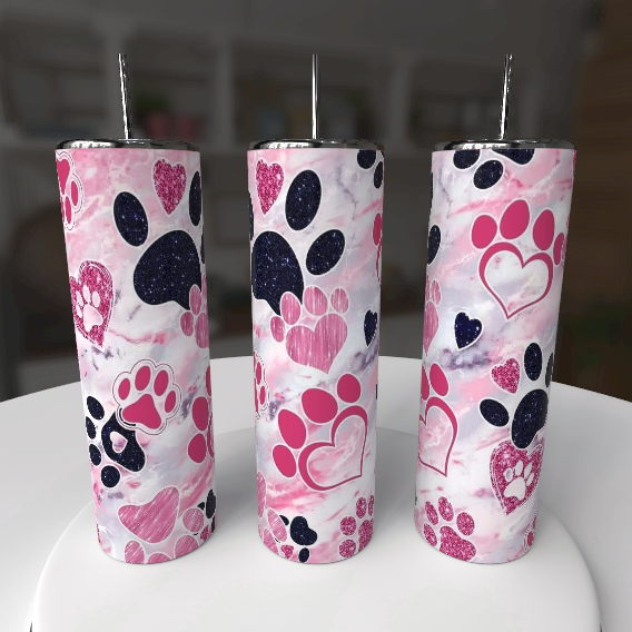 Dog Mom Valentine Tumbler 20oz – Pink Paw Print Stainless Steel - maryscreationsboutique