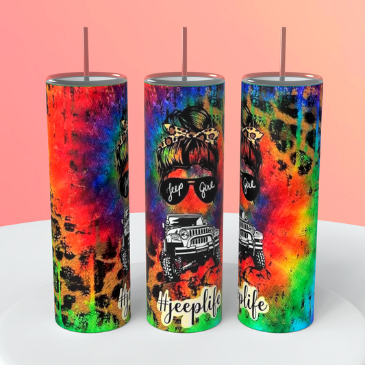 Tye Dye Leopard Jeep Life Tumbler