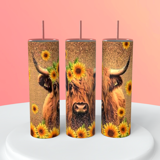 Highland Cow with Sunflowers Tumbler