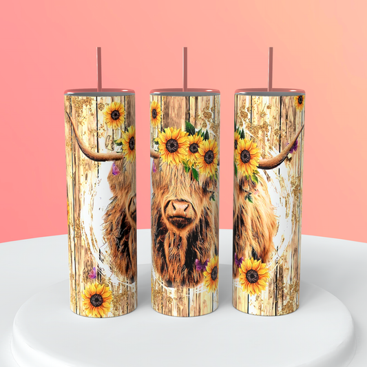 Cute highland Cow with Sunflowers Tumbler