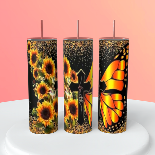 Faith Sunflower Butterfly Tumbler